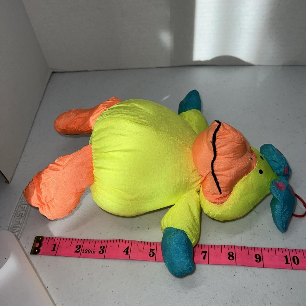 1990 Stuffins Lumpy's Gang Yellow Neon Duck Stuffed Animal Nylon Plush 10" - Picture 9 of 10
